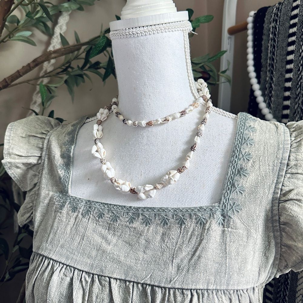Vintage Long Stranded Mixed Shell Statement Necklace